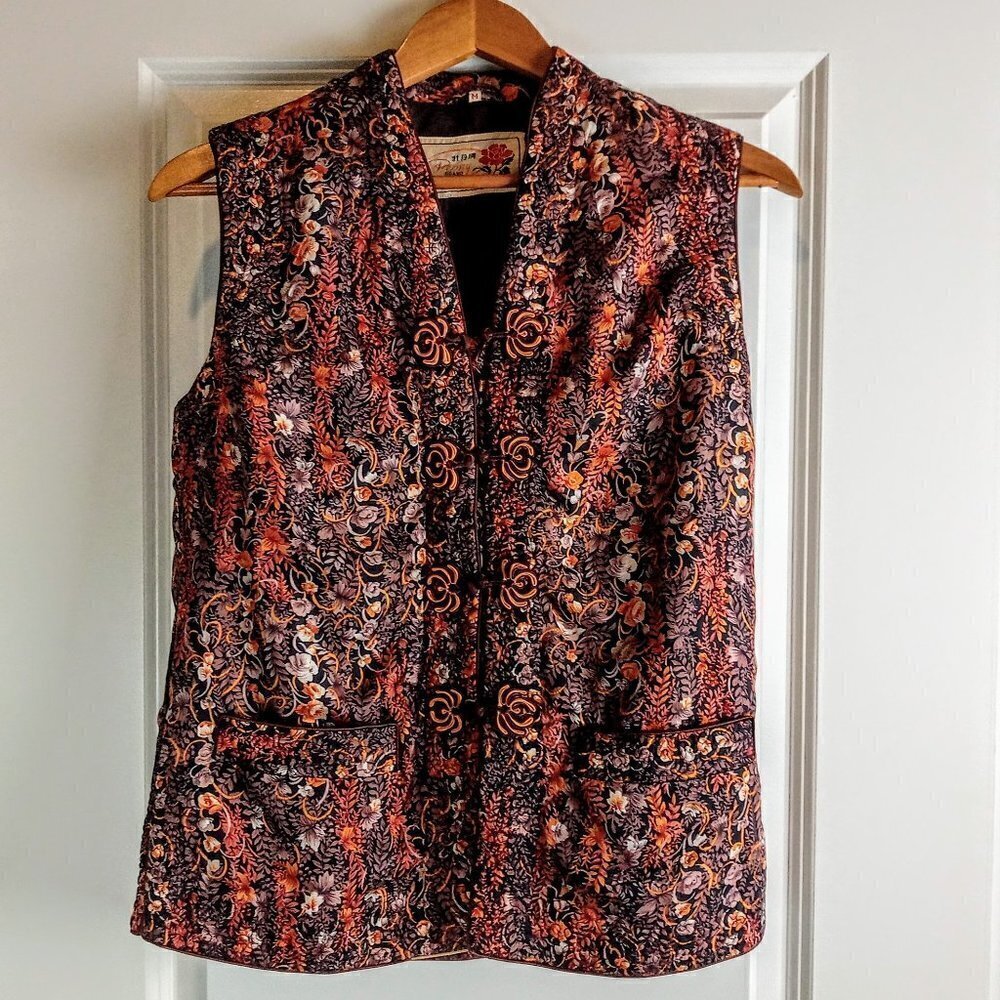 Vintage Peony Brand Shanghai Quilted Floral Silk Vest